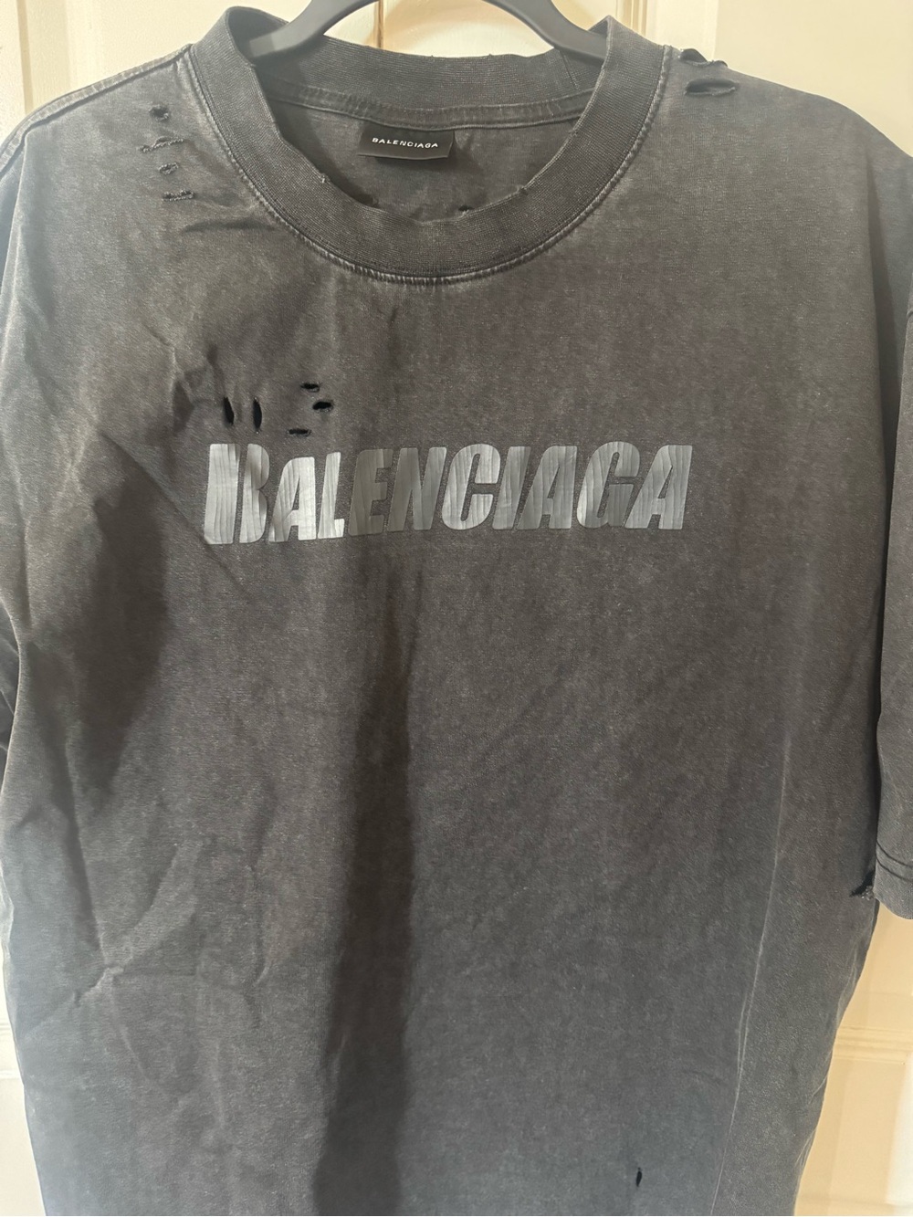 Balenciaga Distressed Black Logo Short-Sleeve Tee